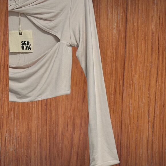 Ser.o.Ya Womens Artemis Top Size L Cream Cut Out Long Sleeves Cropped NWT - Picture 4 of 10